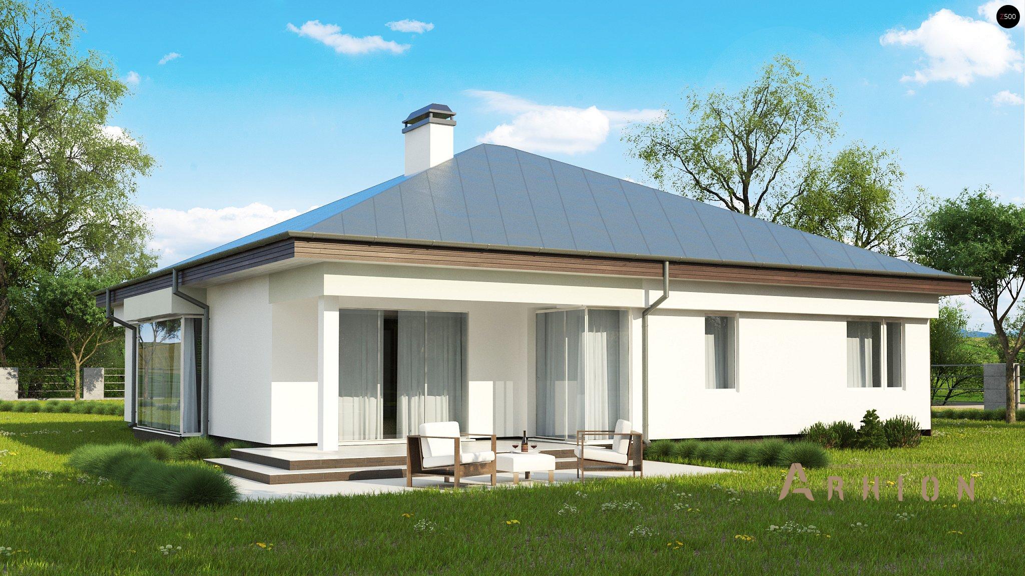 16. Проект одноэтажного дома в современном стиле с четырехскатной, Z200 BG, площадью - 154 кв c терассой, эркером